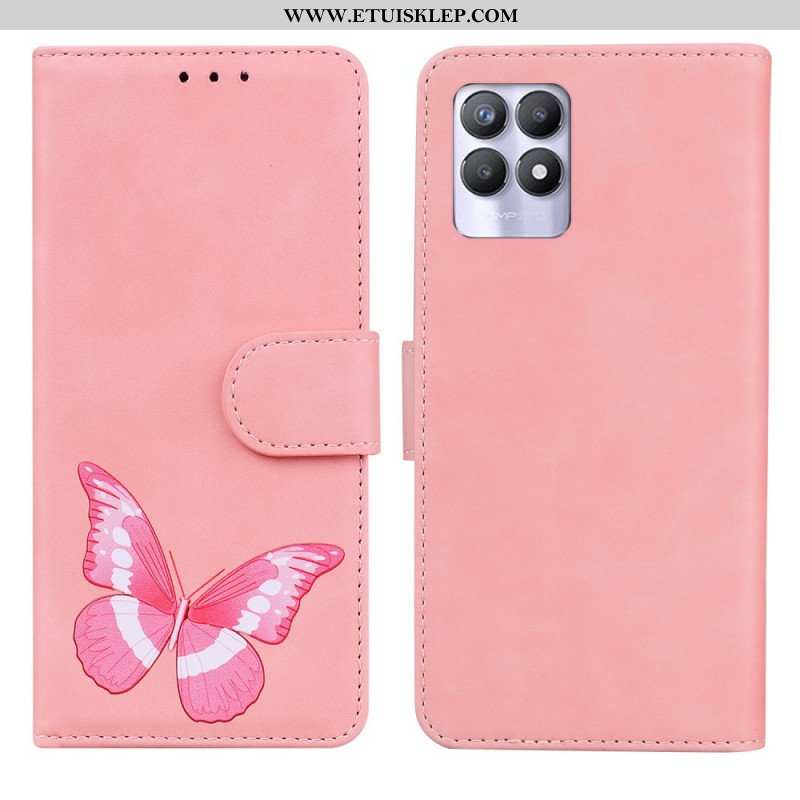 Etui Folio do Realme 8i Motyl Dotykający Skóry